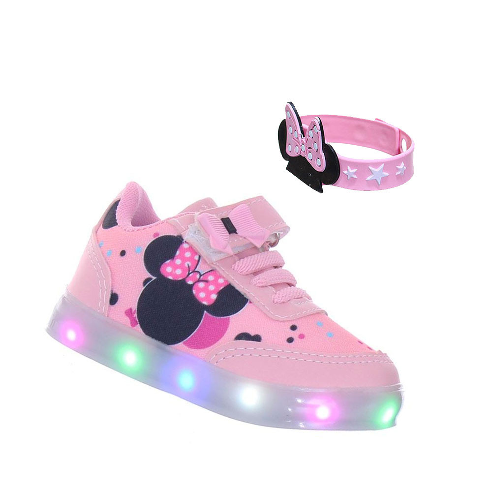 Sapato de Menina Com Luz Pisca Pisca Infantil  Rosa Lacinho + Brinde