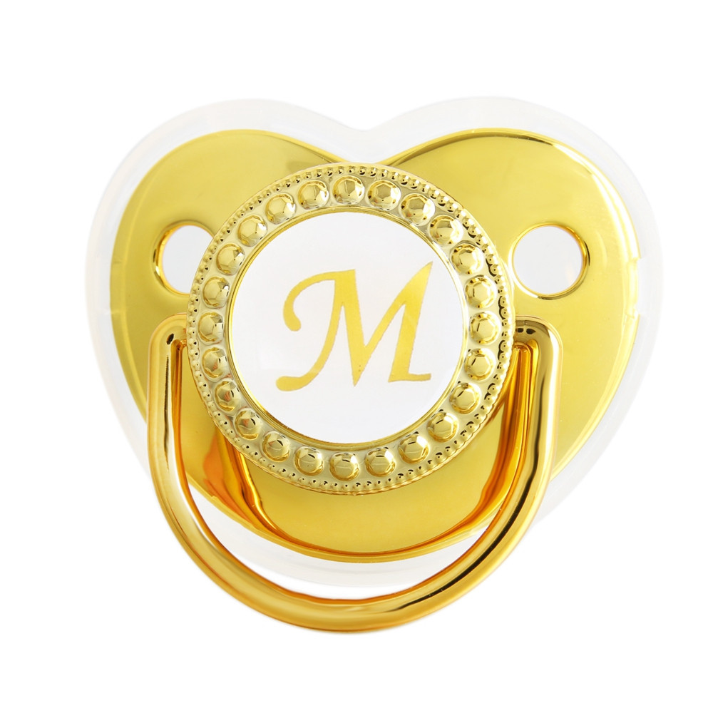 Golden Baby Pacifier Sem Rhinestones BPA Grátis 0-18 Meses 26 Cartas Mamilo Ortodôntico