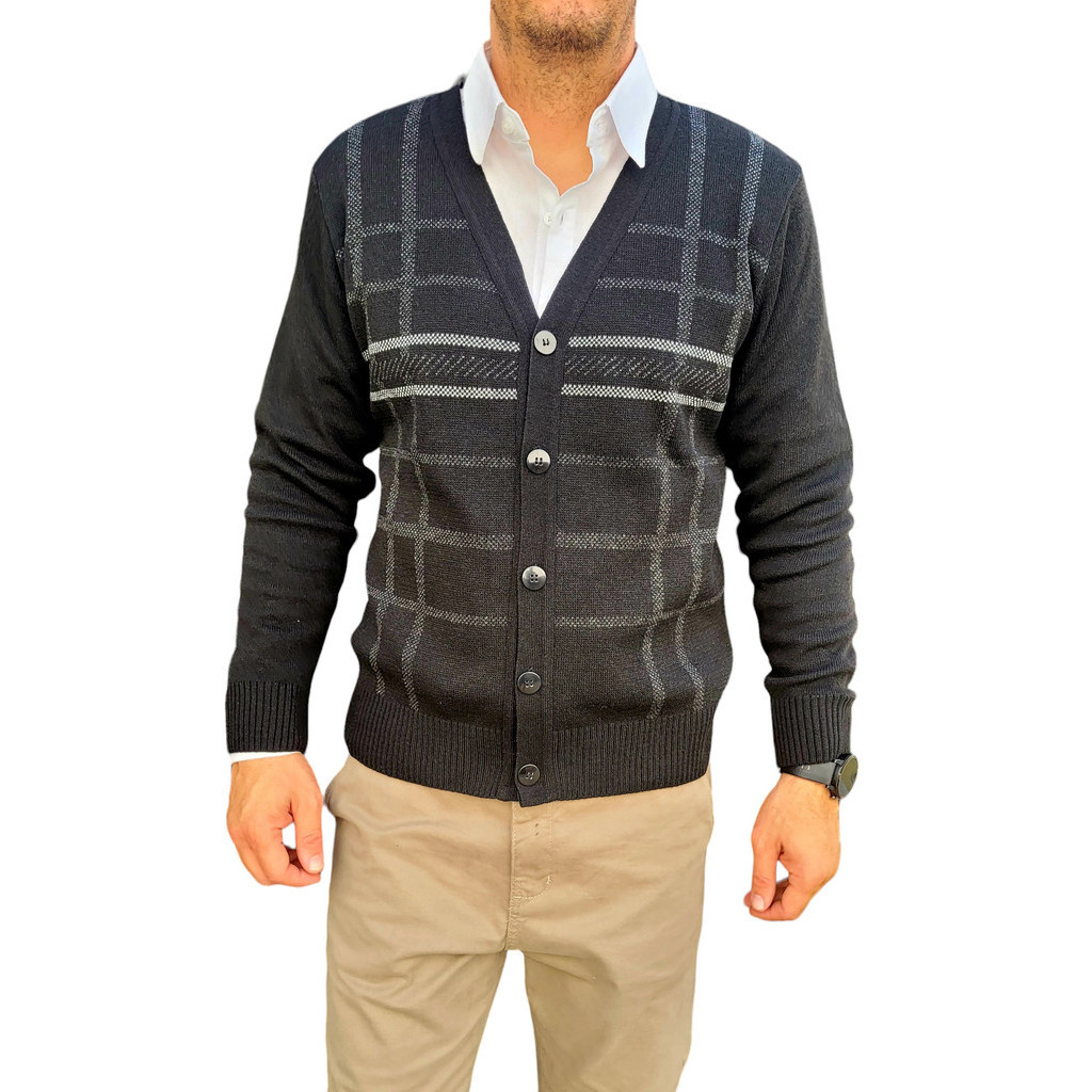 Casaco Cardigan blusa aberta com botão em lã - jacquard malha cdg004