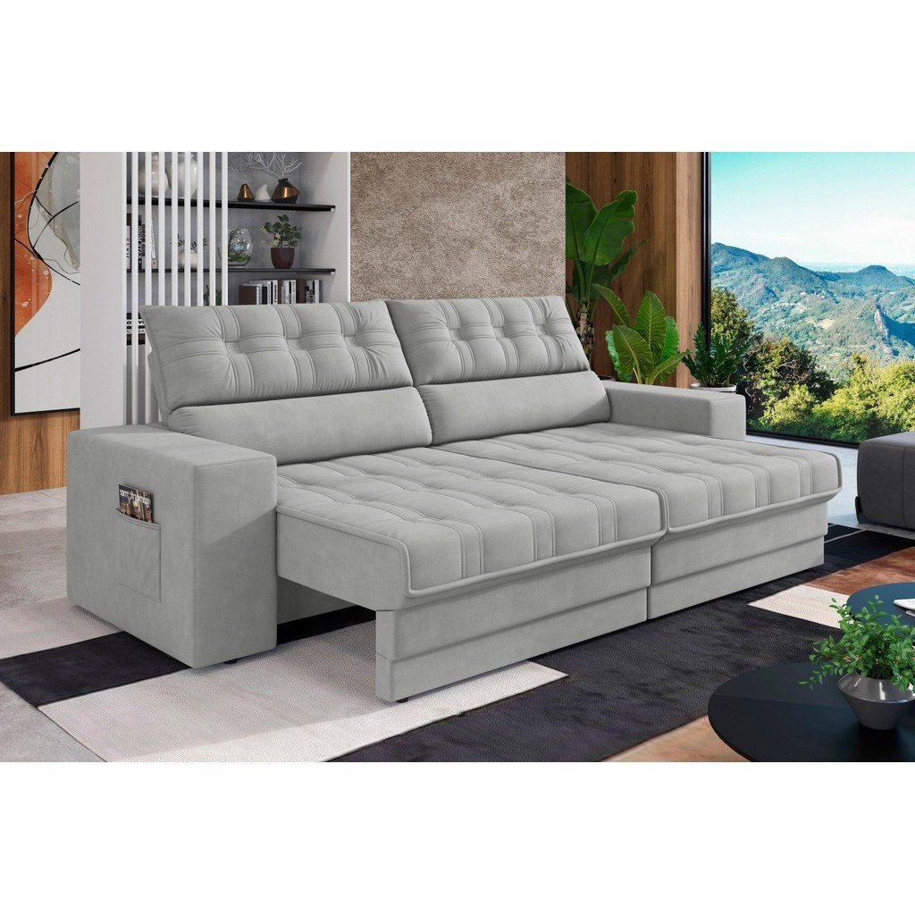 Sofá Oscar Plus 2,30m Retrátil/Reclinável Suede Areia -  Xflex Sofás