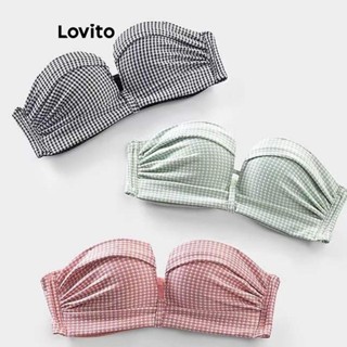 Lovito Bralette feminino casual guingão plissado LNE52302