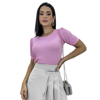 Blusa Feminina Blusinha Manga Curta Canelada Princesa Bufante