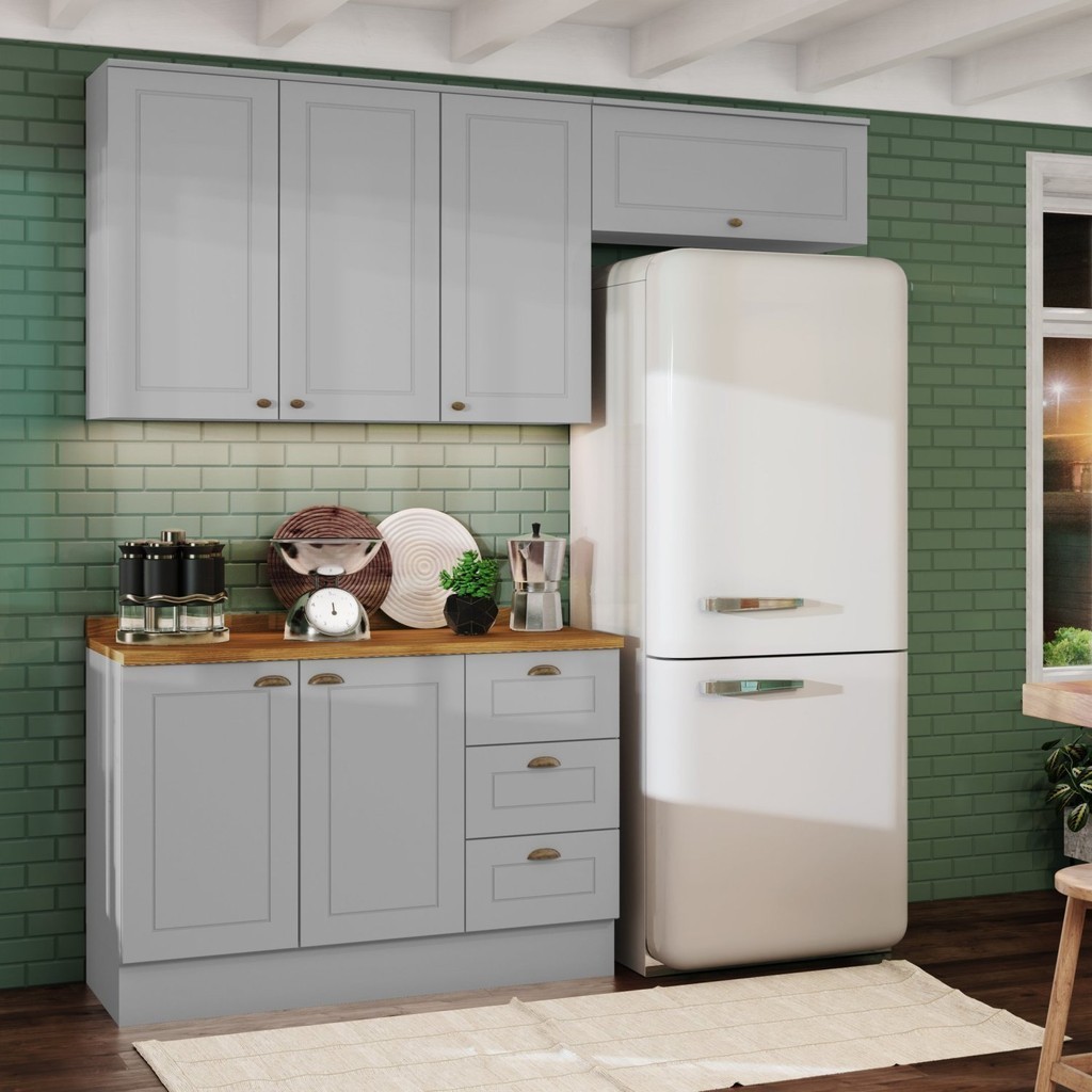 Cozinha Compacta 6 Portas 3 Gavetas Emily Cinza/Nature - Home & Living