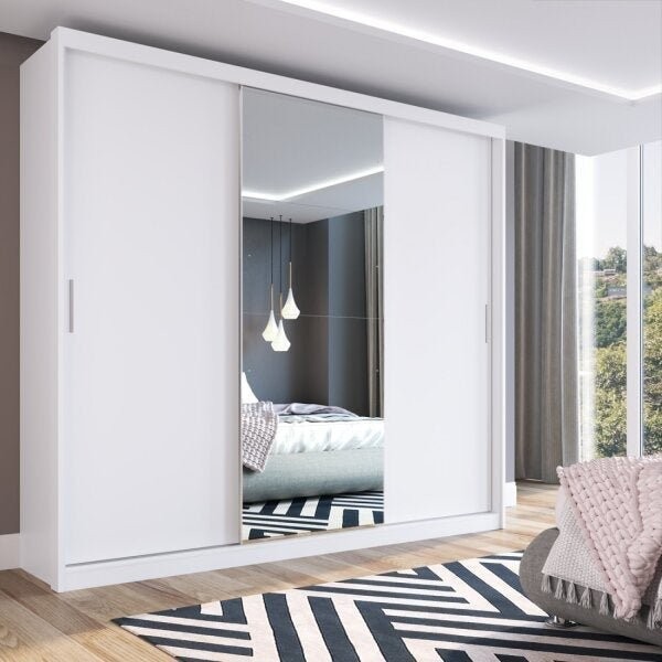 Guarda Roupa Casal com 3 Portas e 1 com 4 Espelhos 100% MDF London Yescasa Branco - Mom & Baby