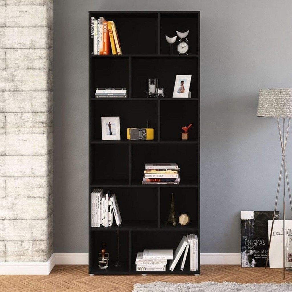 Estante para Livros com 12 Nichos Xangai 204cmx90cm Preto - Home & Living