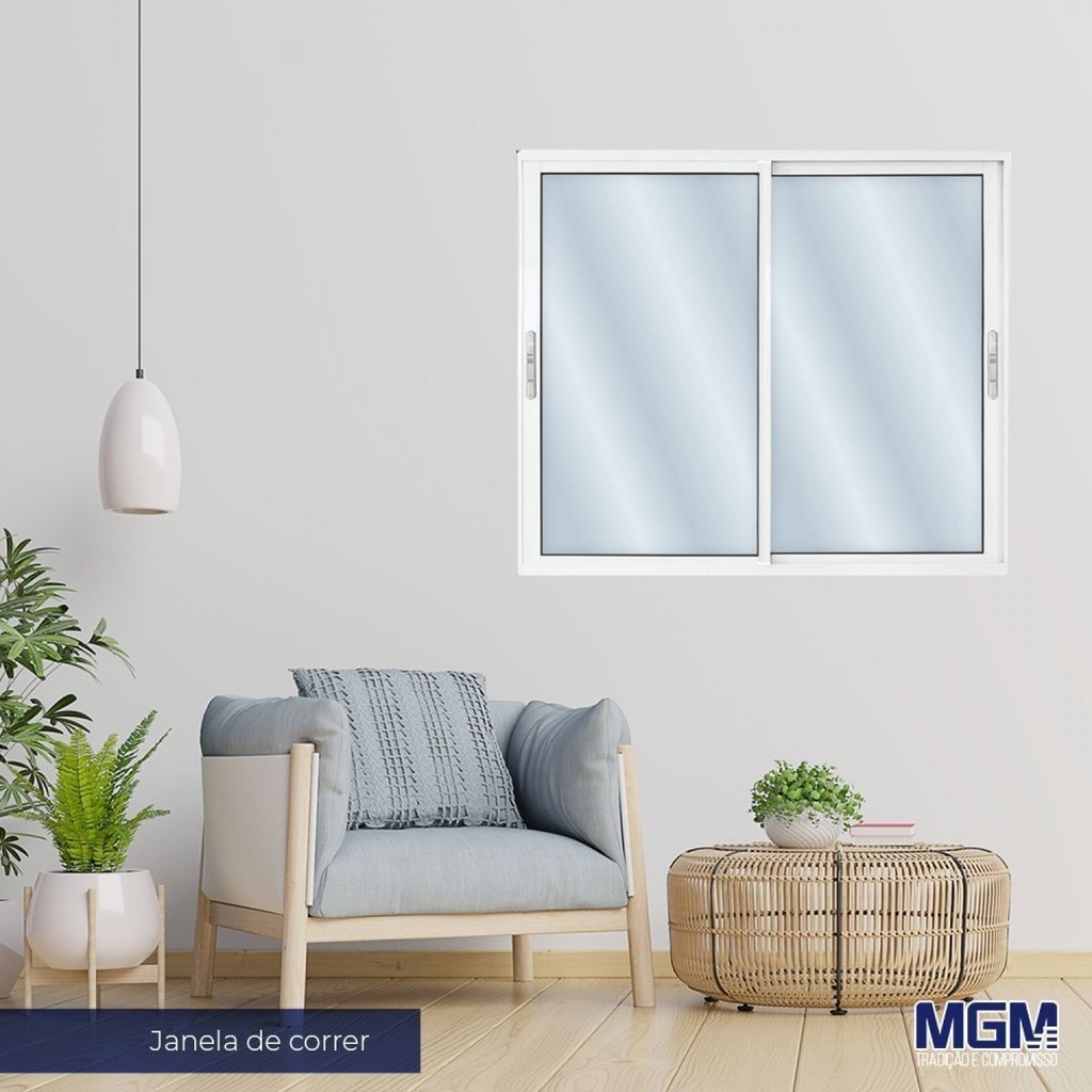 Janela de Alumínio de Correr 100x150cm 2 Folhas com Vidro Mini Boreal Linha Solida MGM Branco 100cm x 150cm
