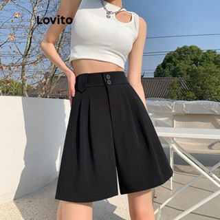 Lovito Shorts femininos casuais com bolso liso LNE52127