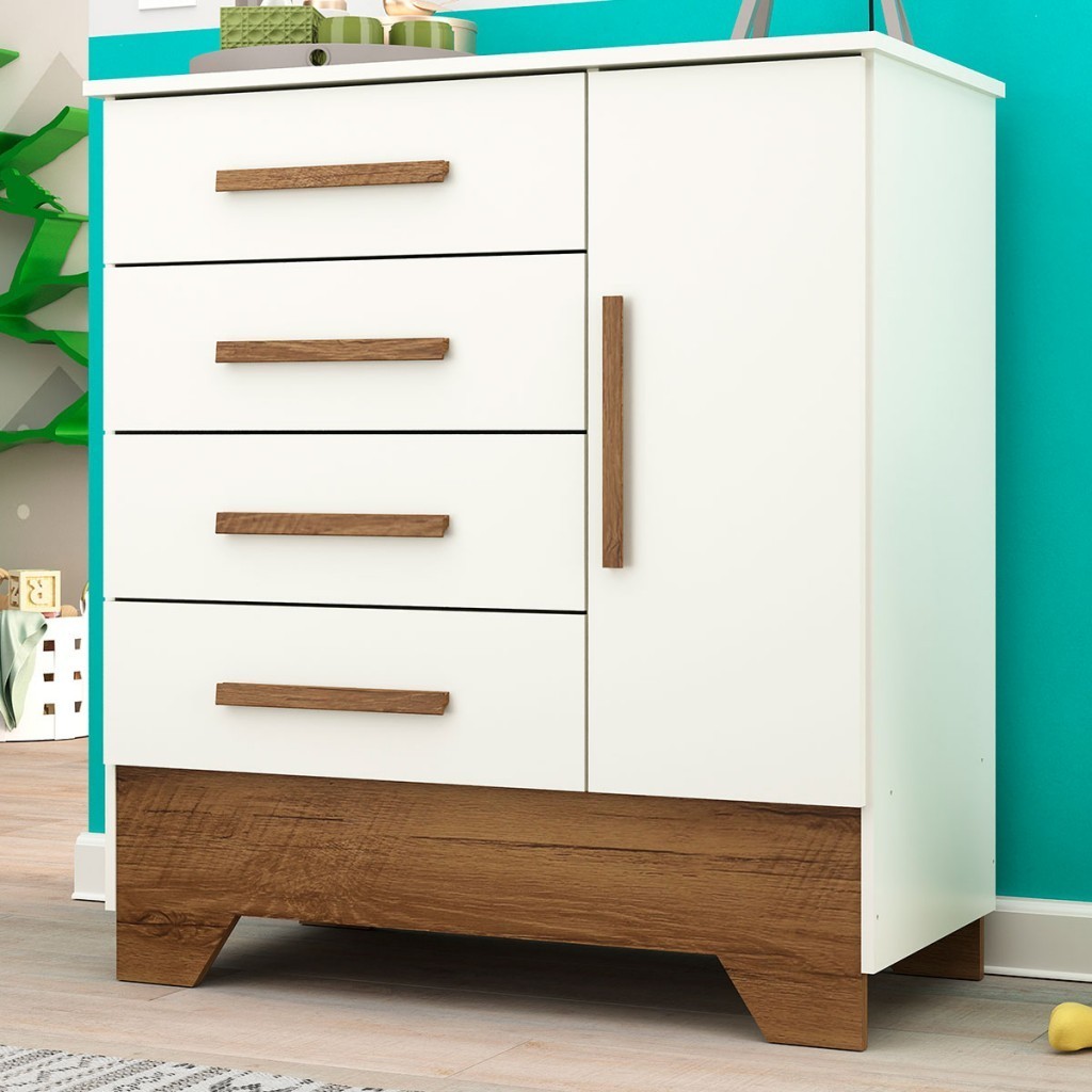 Cômoda Infantil Kids 1 Porta 4 Gavetas Branco/Nature - Panorama Móveis - Home & Living