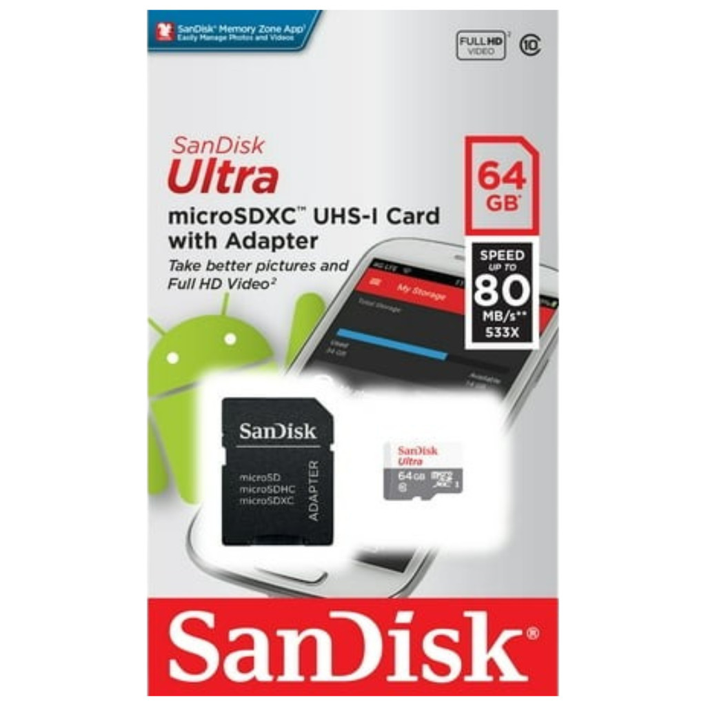 Cartão de Memória Sandisk Ultra 64GB Micro SD Classe 10 Original Lacrado SDSQUNR-064G-GN3MA