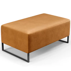 Puff Decorativo Sala de Estar Cléo W01 Base Ferro 90 cm Couríssimo Whisky - Lyam Decor