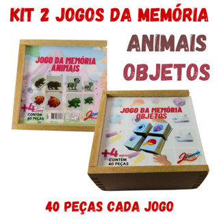 Kit 2 Jogos da Memória Objetos Animais Educação Educativo Pedagógico Raciocínio Alfabetização em Oferta na Shopee
