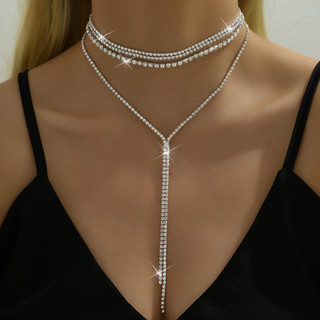 Colar de borlas multicamadas exagerado colar de strass de diamante feminino em Oferta na Shopee