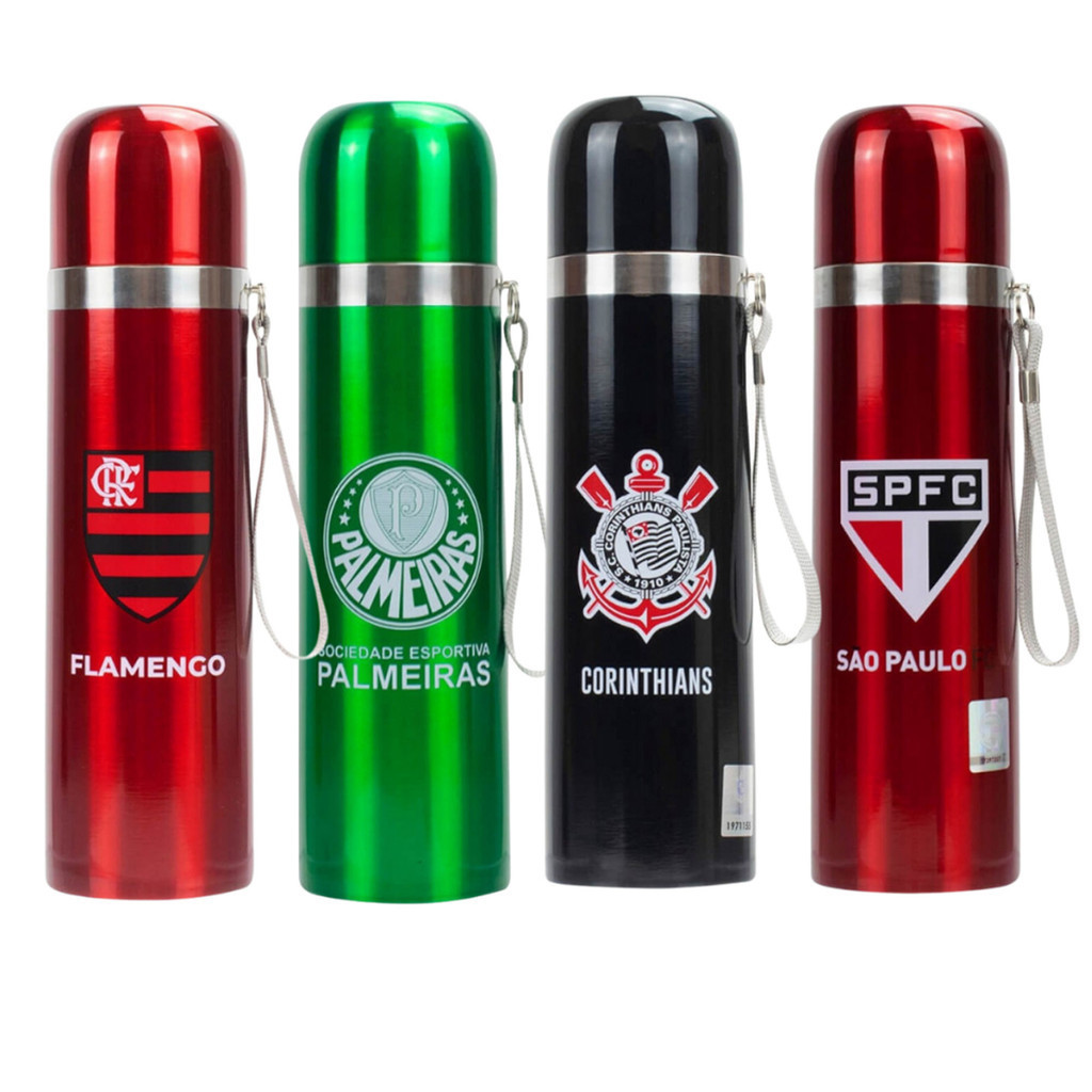 Garrafa Térmica Inox 500ml Flamengo Corinthians Palmeiras São Paulo
