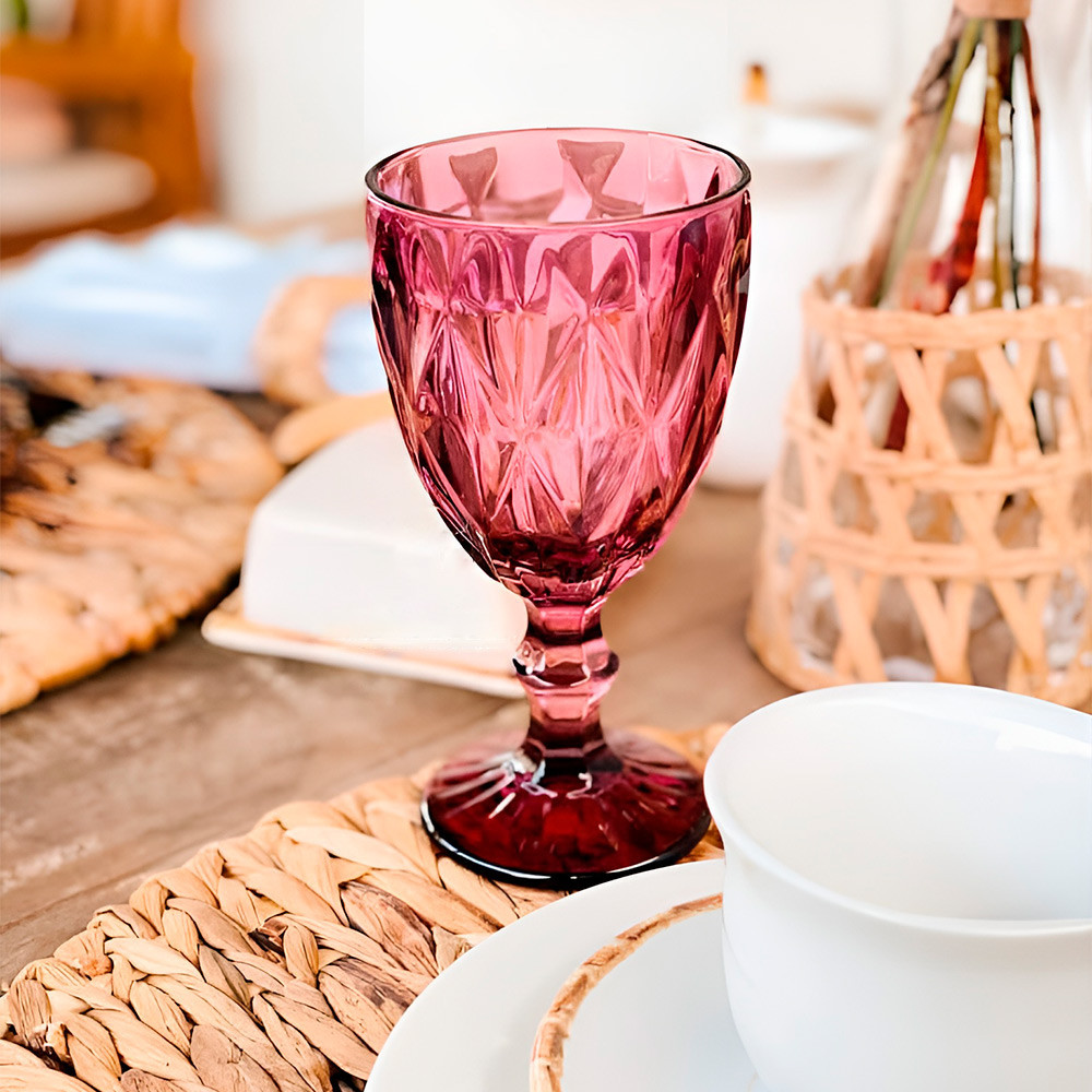 Taça de Vidro Diamond Diamante Rosa Lilás 300ml Água Class Home