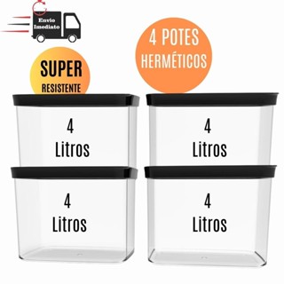 Conjunto Com 4 Potes Herméticos Cozinha  4 Litros Kit Com 4 potes Hermeticos 4000ml Porta Mantimentos para grãos arroz ração Resistente em Oferta na Shopee