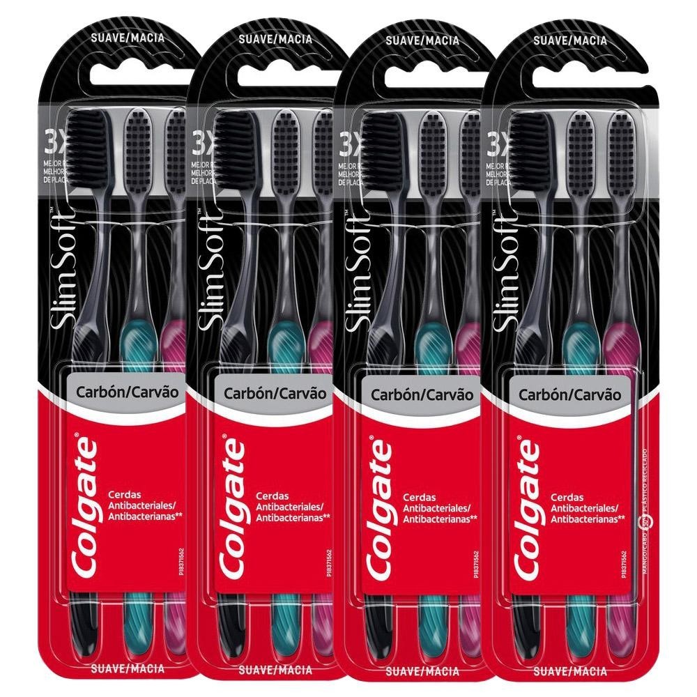Kit 12 Escovas Dental Colgate Slim Soft Black em Oferta na Shopee