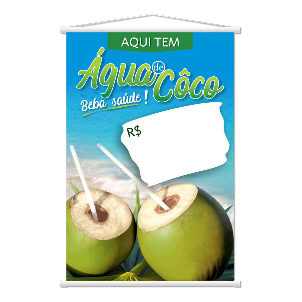 Banner Em Lona Água De Coco 100cm X 70cm Para Quiosque Praia