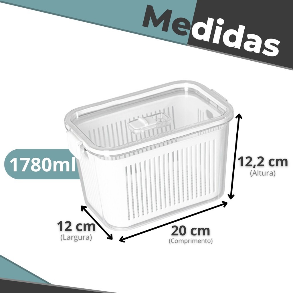 Kit Pote Hermético 630ml + 1780ml Acrílico P/ Geladeira - Frutas ou Vegetais - Paramount — imagem 2 de 2