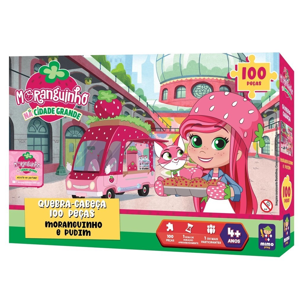 Brinquedo Infantil Quebra Cabeça Moranguinho e seu Gatinho Pudim na Cidade Grande 100 Peças Mimo Toys 4011 em Oferta na Shopee