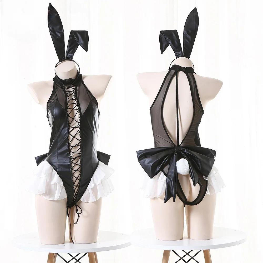 Atadura Bunny Lingerie Vestido De Noite Feminino Cosplay Fantasias Sexy Saia Curta Oca Sem Manga Roupa De Couro Erótica Nightie em Oferta na Shopee