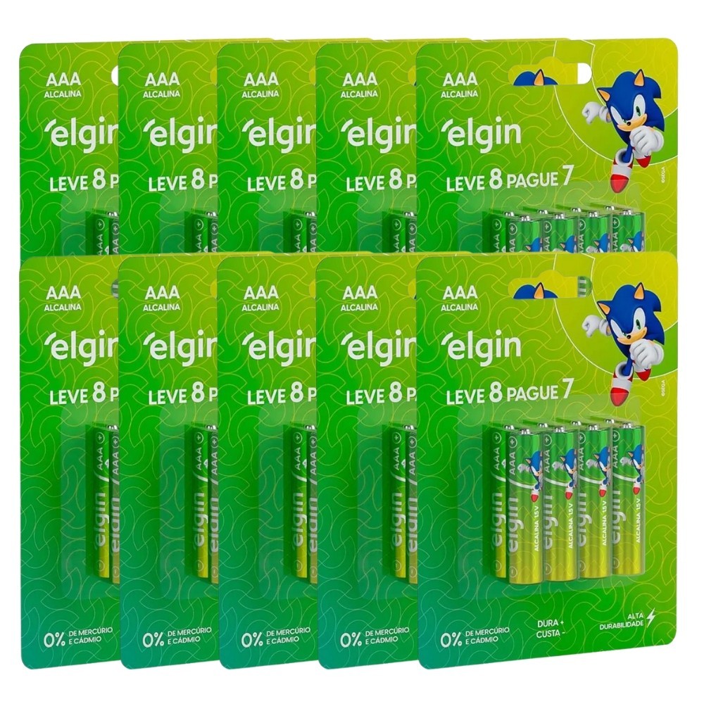 80 Pilhas Alcalina Aaa Palito 1,5v 3a LR03 10 Cartelas Elgin em Oferta na Shopee