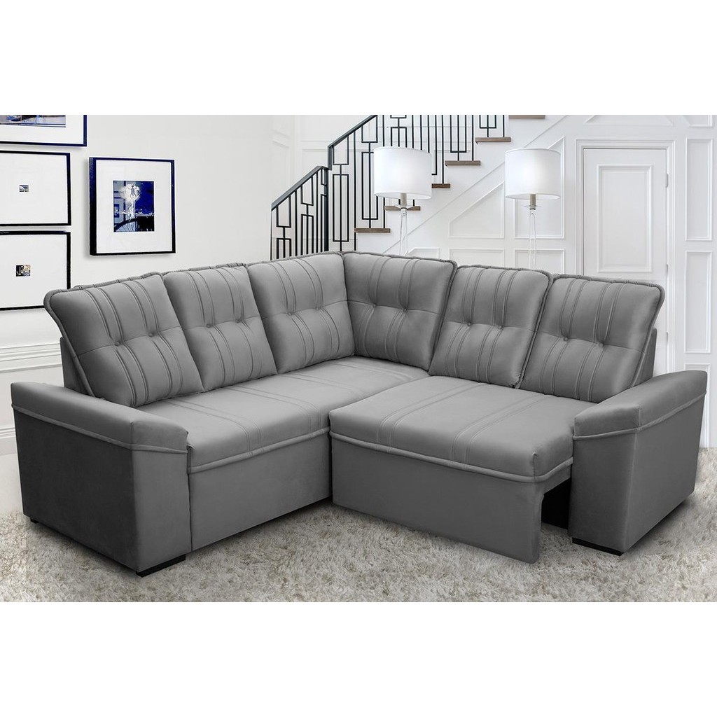 Sofá Canto London Cinza Suede Velut - King House em Oferta na Shopee