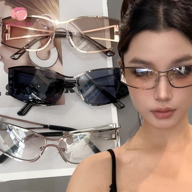 1 Pc Fashion Vintage Cutout Sunglasses-Para Meninas Óculos De Sol Simples Prata-Clássicos Punk Grande Armação