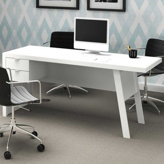 MESA PARA ESCRITÓRIO 2 GAVETAS ME4122 BRANCO/BRANCO - TECNO MOBILI em Oferta na Shopee
