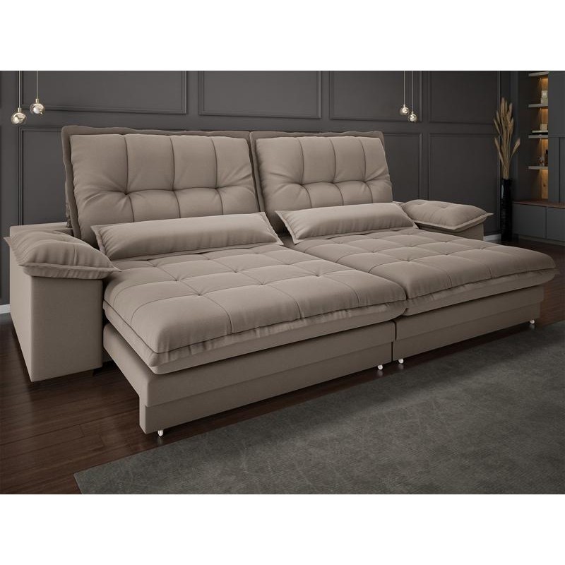 Sofá Bergamo 2,50m Assento Retrátil e Reclinável Velosuede Capuccino - NETSOFAS em Oferta na Shopee