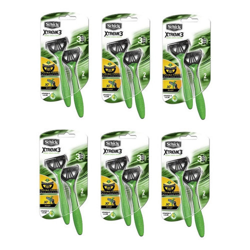 12 Un. Aparelho Schick Xtreme 3 Pele Sensível  Verde