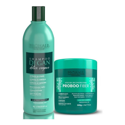 Prohall Detox Degan Shampoo 1L reduzir oleosidade  revitalizar estrutura capilar Máscara Proboo Fiber  500g