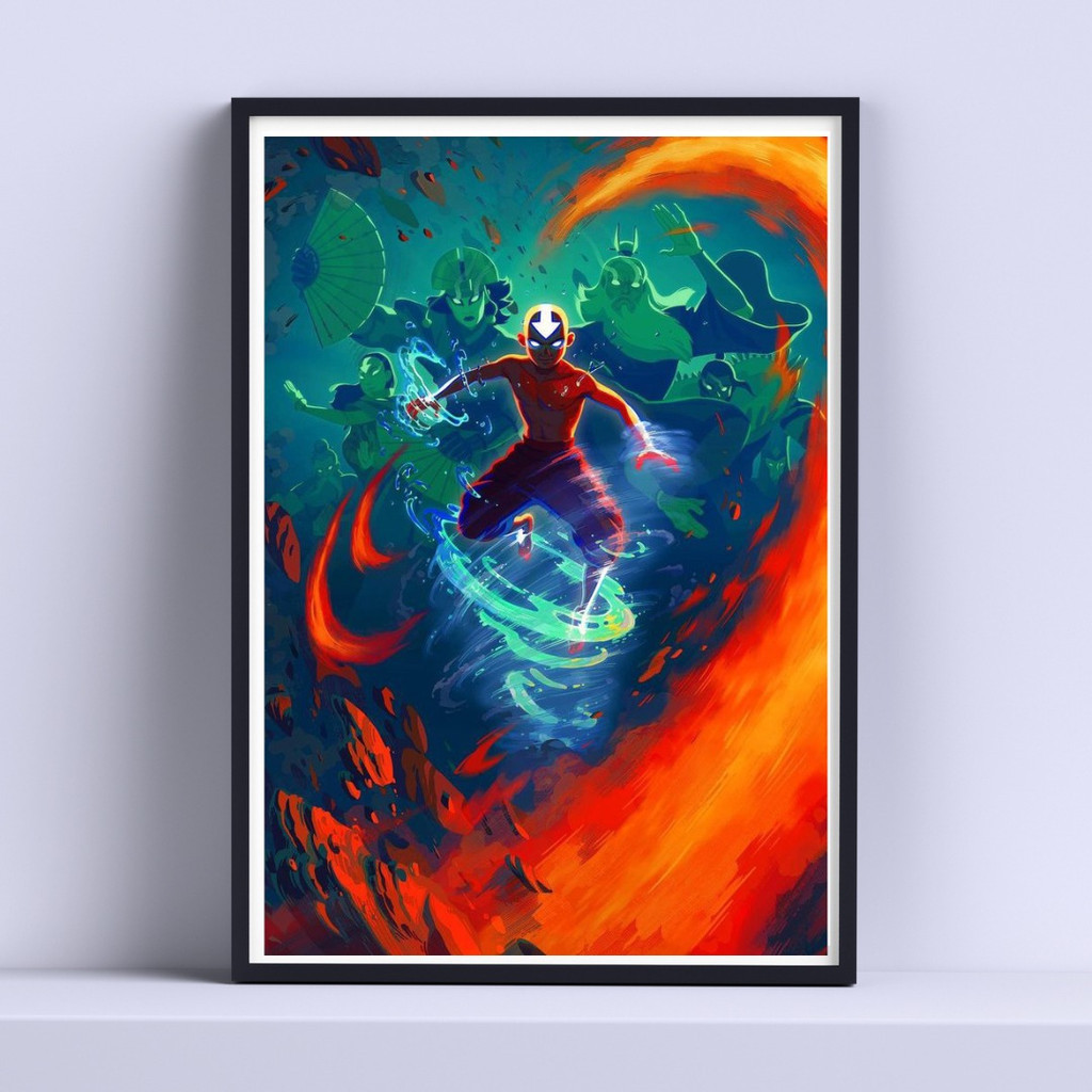 Quadro Decorativo 32x24 Cm Com Moldura Aang En Estado Avatar  Deco Listo P Colgar Com Moldura Preta Decorar Moderno 2024 Exclusivo