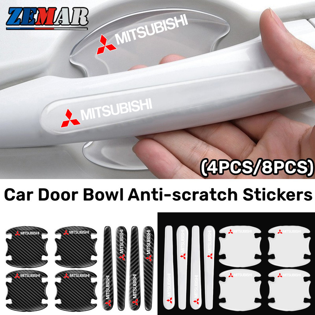 4/8Pcs Mitsubishi Autocolante Transparente Para Porta De Carro Anti-Riscos Versão Espessada Textur De Fibra De Carbono Lancer Asx L200 Pajero Outl