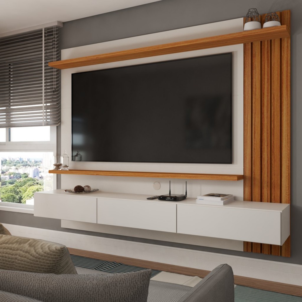 Painel para TV Até 70 Polegadas Christiania Ripado Cinamomo/Off White - Panorama Móveis
