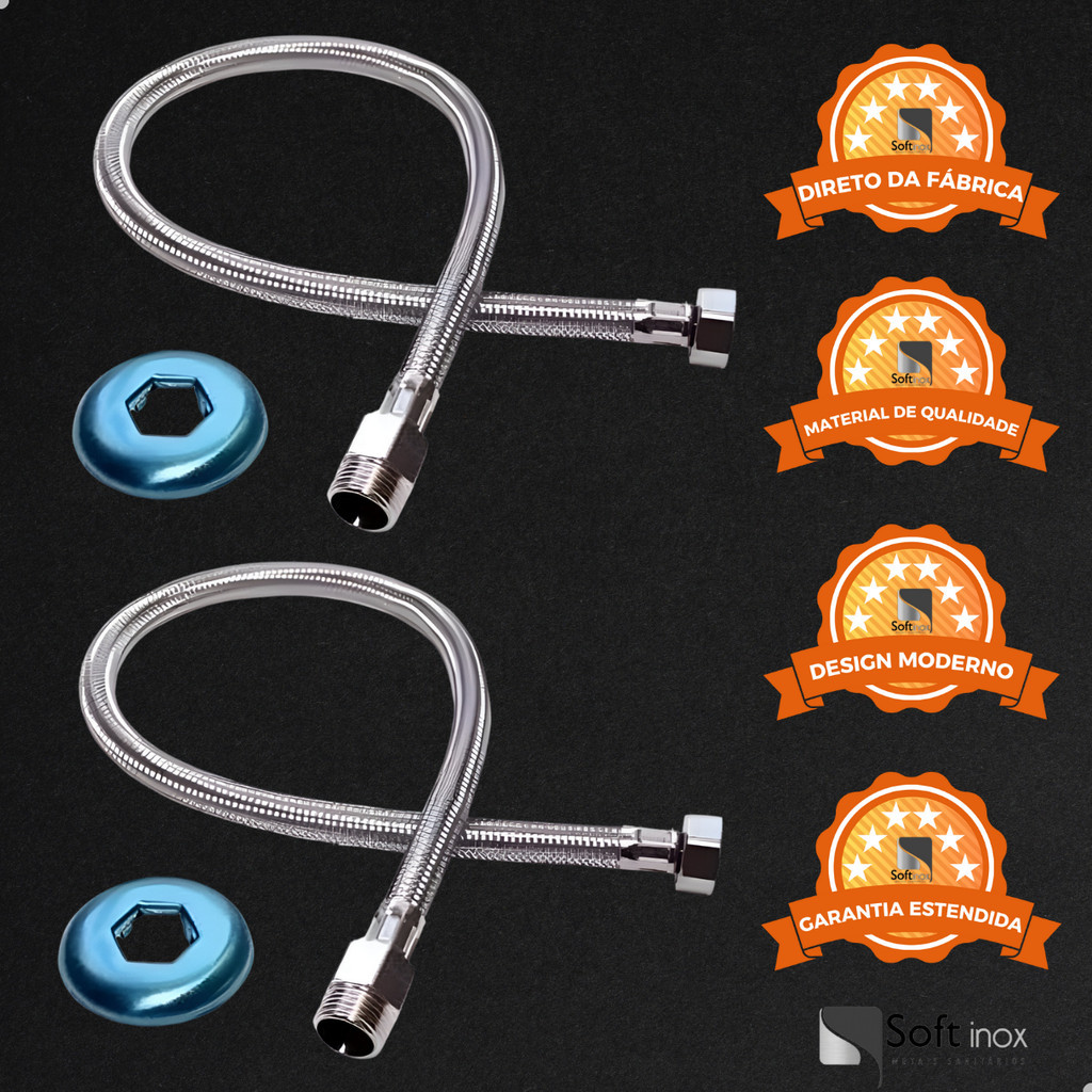 Kit 2 Mangueira Engate Flexível Aço Inox 40 Cm 1/2 Entrada