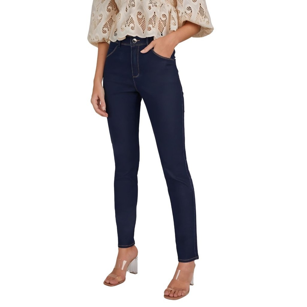 Calça Jeans Feminina Cigarrete De Lycra Lado Avesso