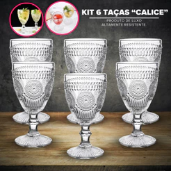 Jogo 6 Taças 300ml Vidro Madrid Transparente Material Resistente de Luxo Água Vinho Decoração Mesa