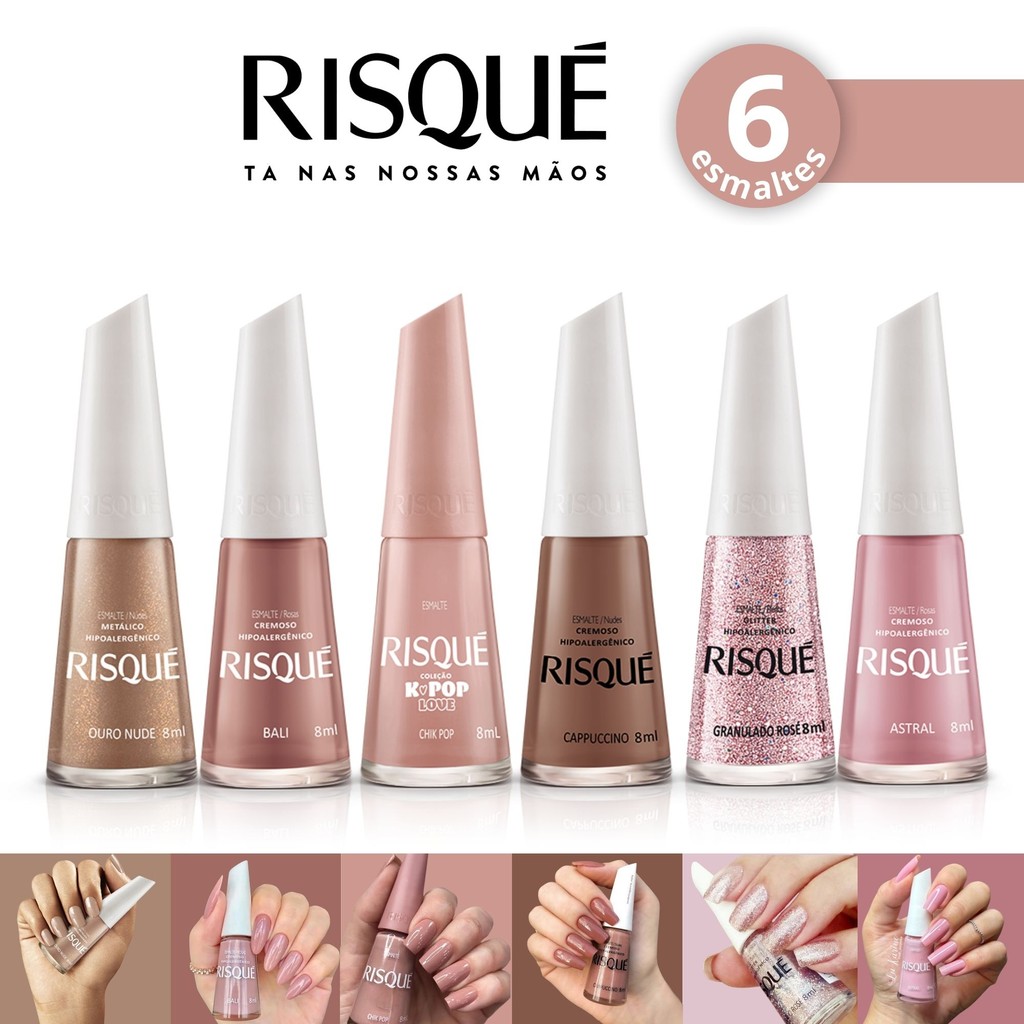 Kit 6 Esmalte Risqué Cremoso Tons Rosas e Marrom nude Esmaltes Atacado em Oferta na Shopee