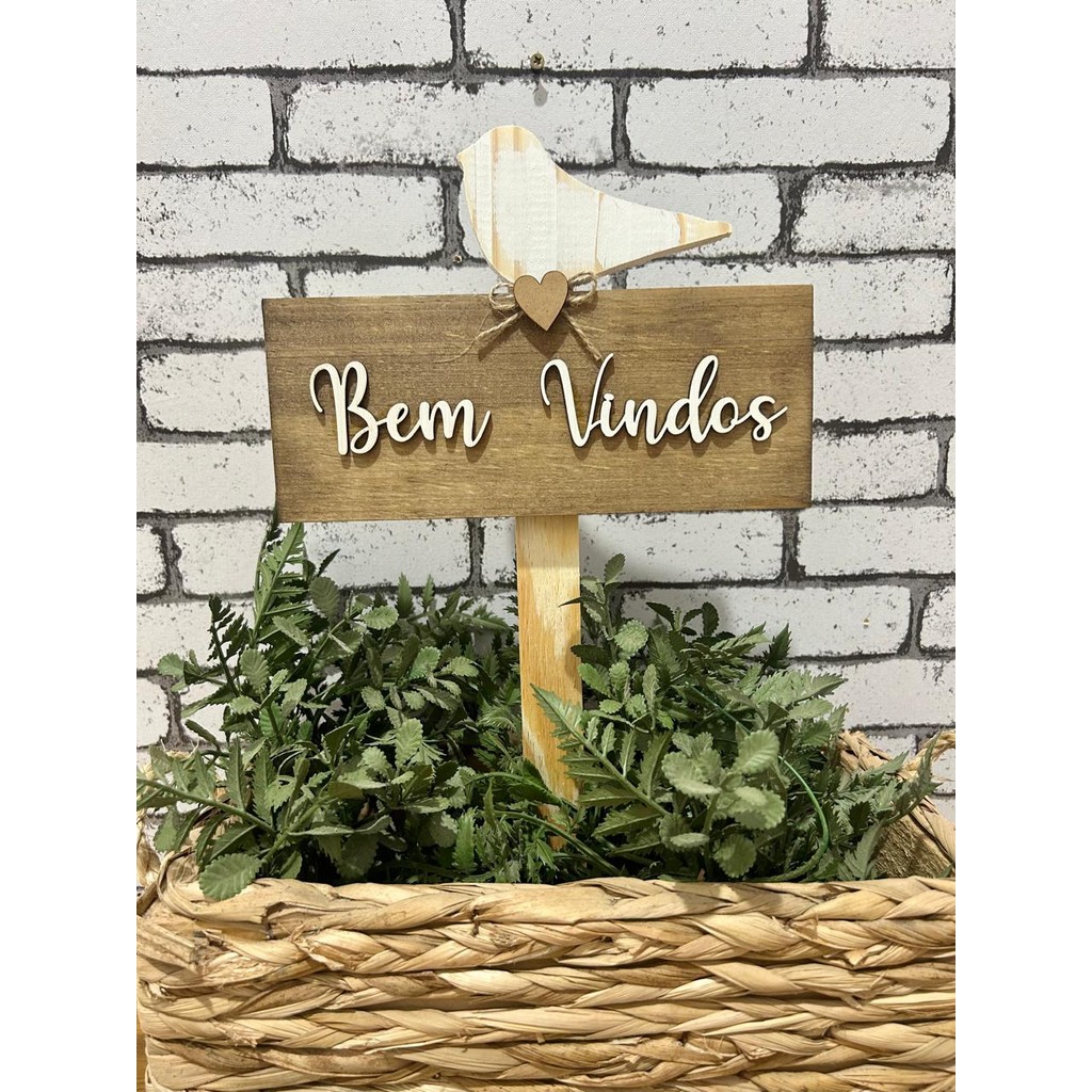 Placa de Jardim Bem Vindos Passarinho Plaquinha Decorativa de Jardim Espeto de Jardim Pássaro