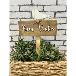 Placa de Jardim Bem Vindos Passarinho Plaquinha Decorativa de Jardim Espeto de Jardim Pássaro