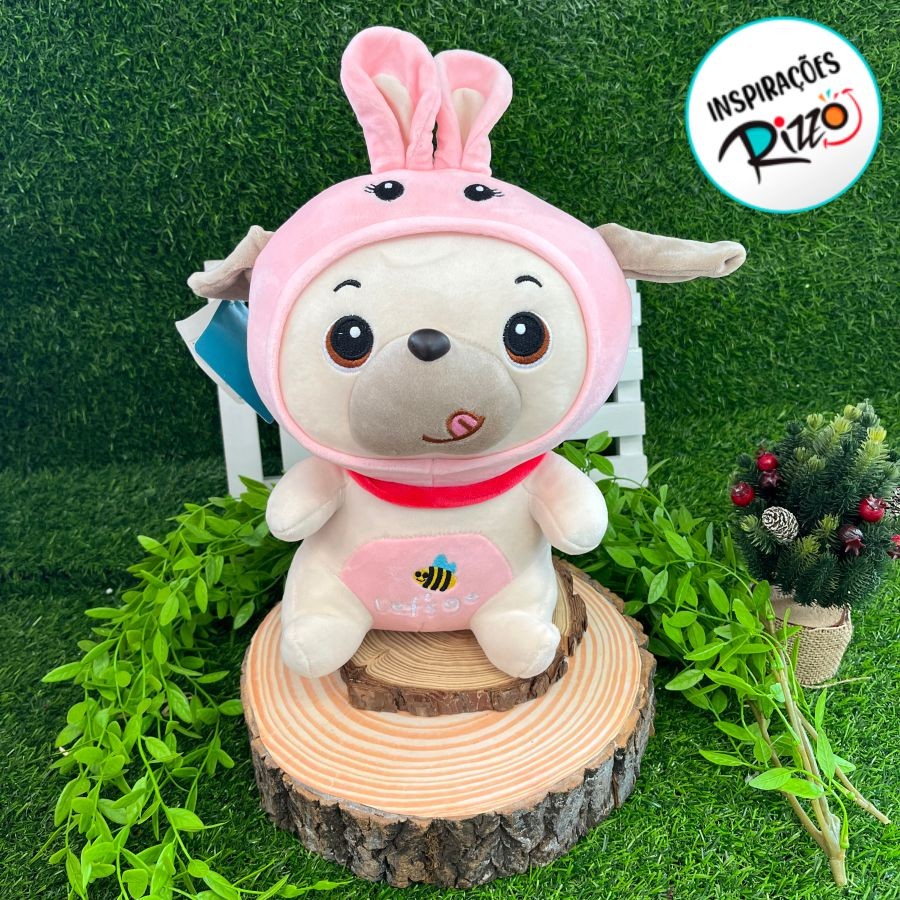 Pug de Pelúcia Fantasiado de Abelha Rosa - 30cm - 1 unidade - Rizzo