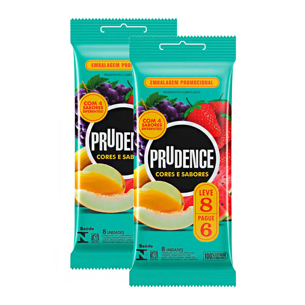 Kit 2 Preservativo Prudence Cores e Sabores Mix Leve 8 Pague 6 - Health
