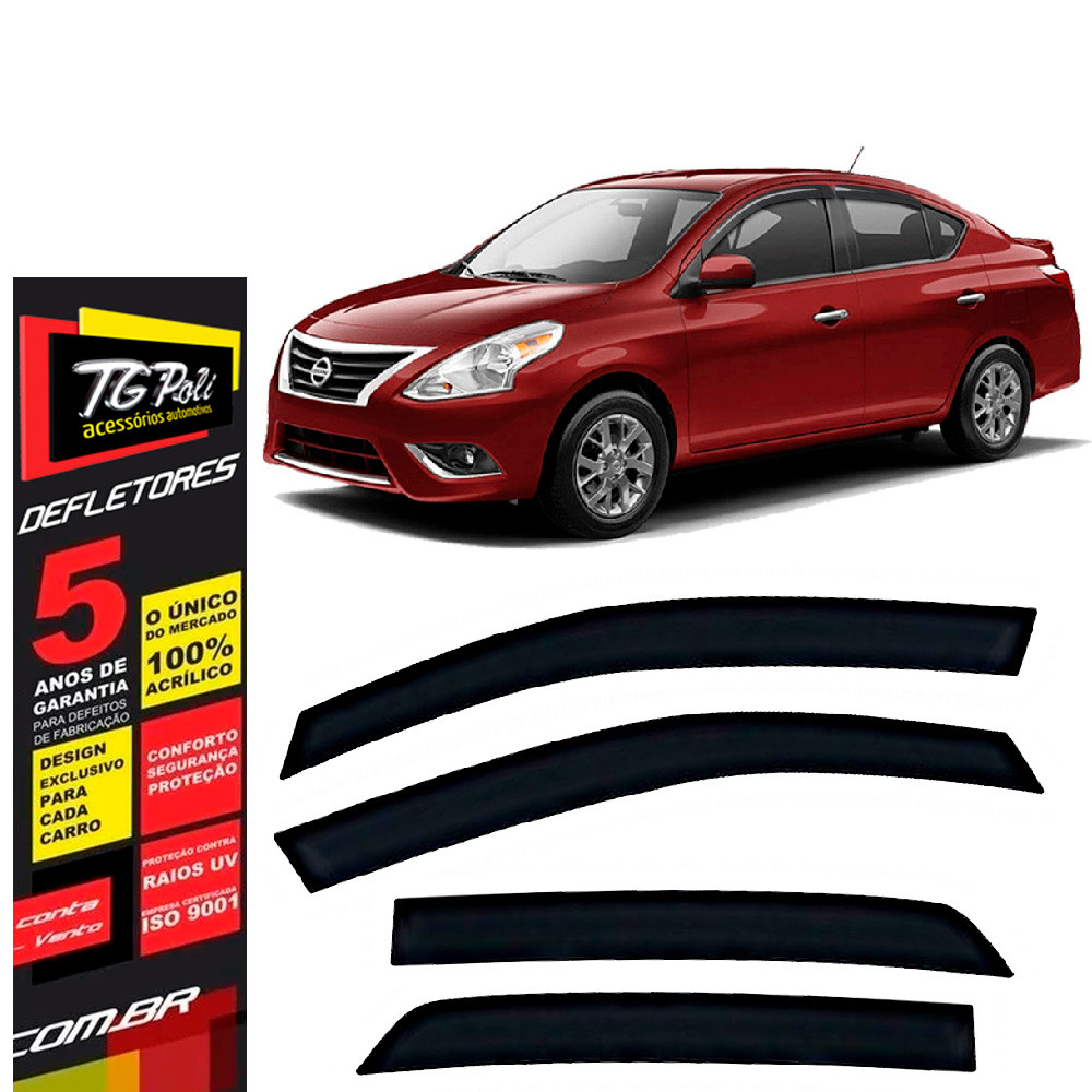 Calha de Chuva Nissan Versa 2011 a 2020 4 portas TG Poli Defletor Portas Protetor Janelas Fumê em Oferta na Shopee
