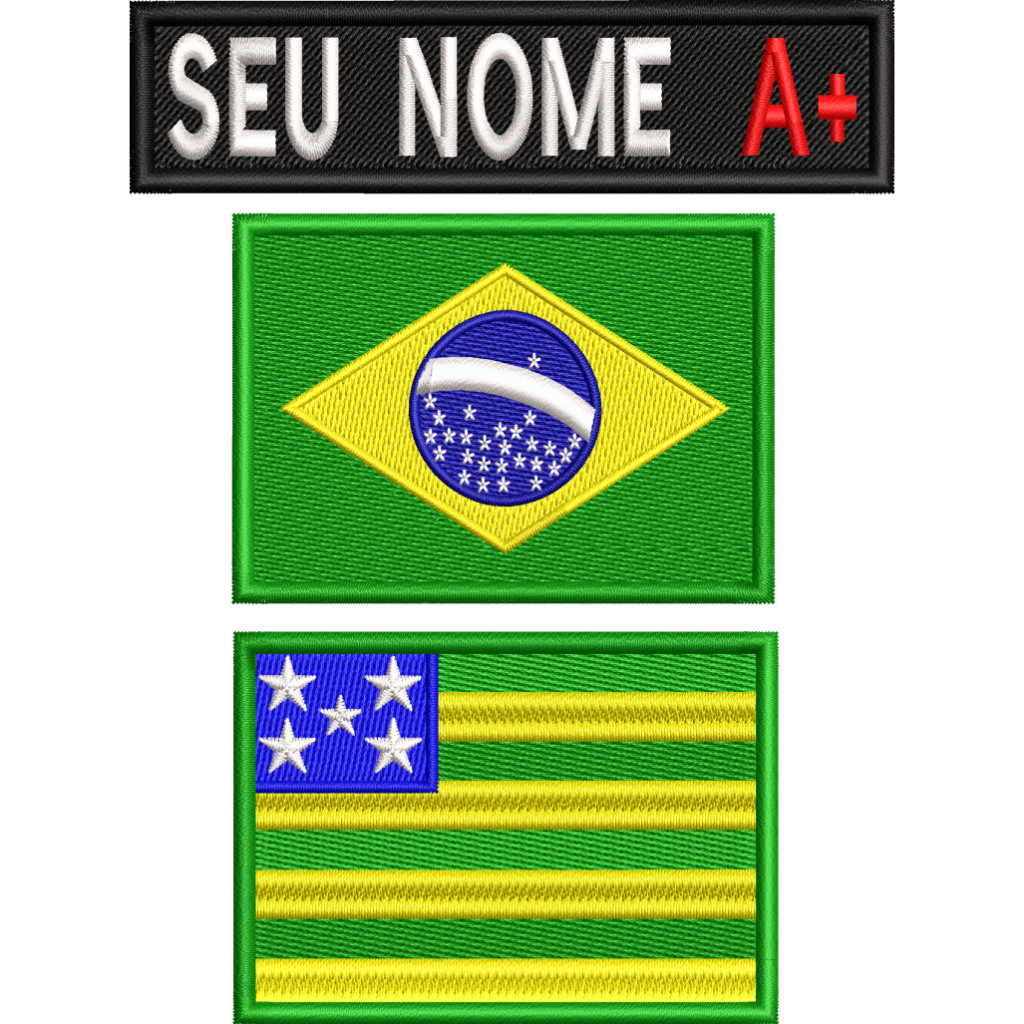 3 Bordados Tarjeta C/ Nome Bandeira do Brasil e Goiás 7cmx5cm Para - Moto Grupo