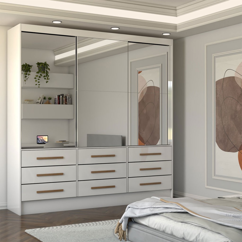 Guarda-Roupa Casal Taylor Premium 3 Portas 9 Gavetas com Espelho - Panorama Móveis - Home & Living