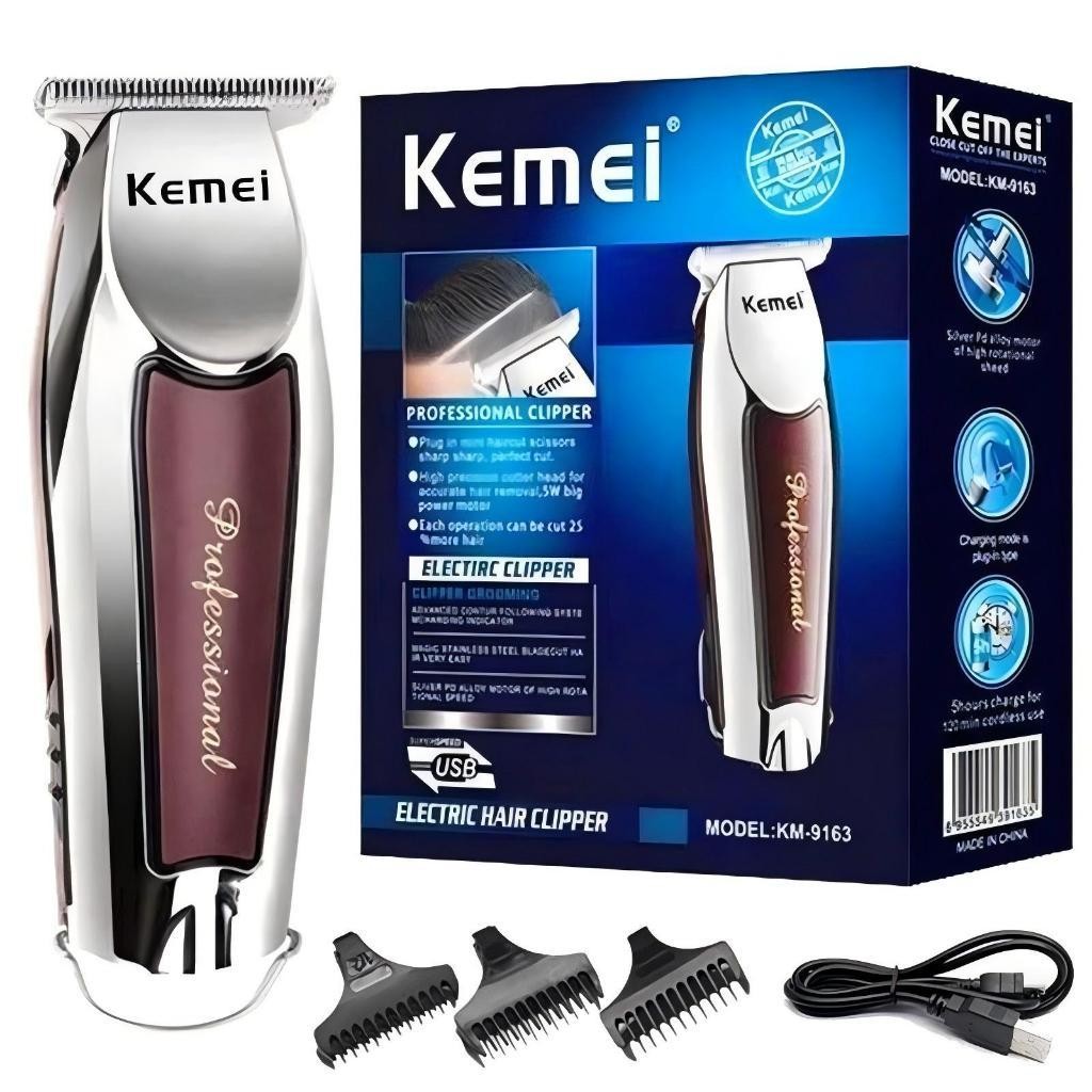 Máquina De Acabamento Barbearia Barba Cabelo Bigode Profissional Kemei Km-9163 em Oferta na Shopee