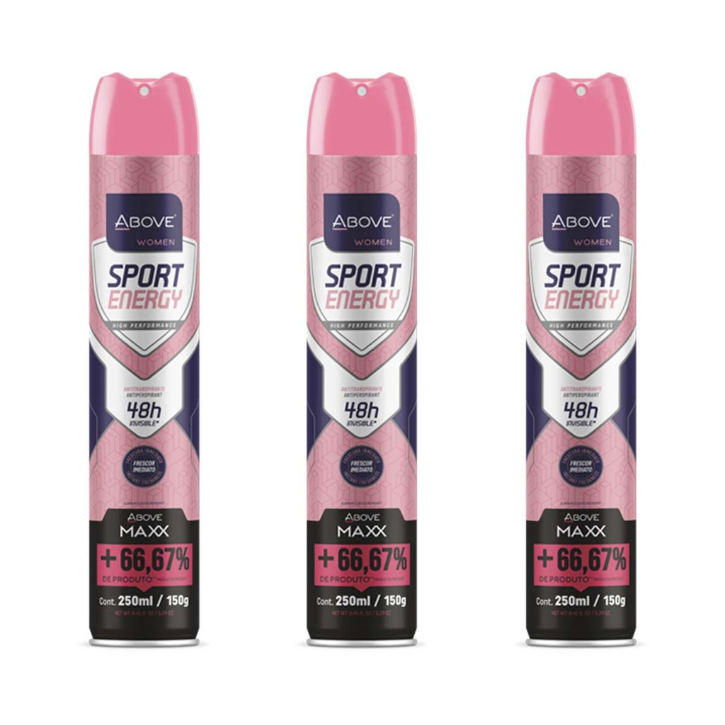 Kit 3 Desodorante Above Aero 250ml Maxx Sport Energy Women
