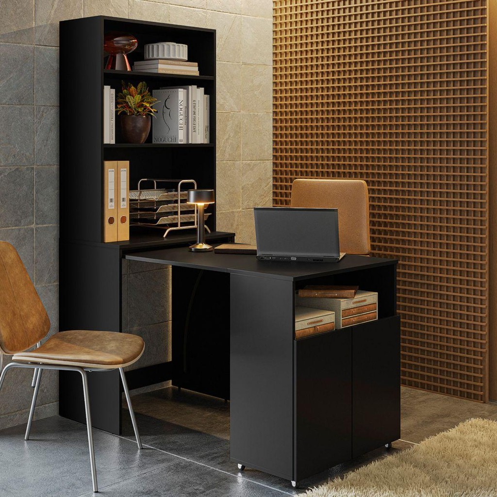 Mesa Com Estante Escritório Veneza Preto em Oferta na Shopee
