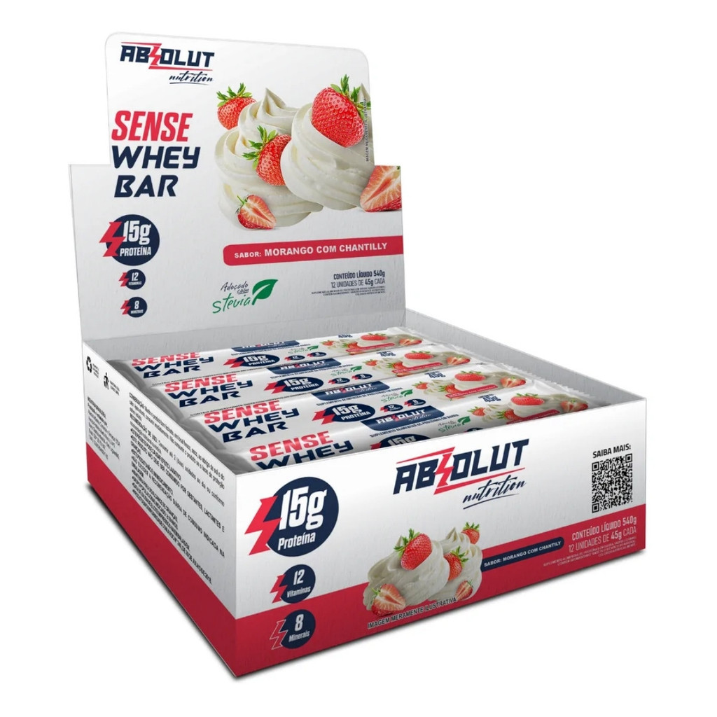 Barrinha Sense Whey Bar Caixa Com 12un 540g Absolut Nutrition Morango Com Chantily em Oferta na Shopee