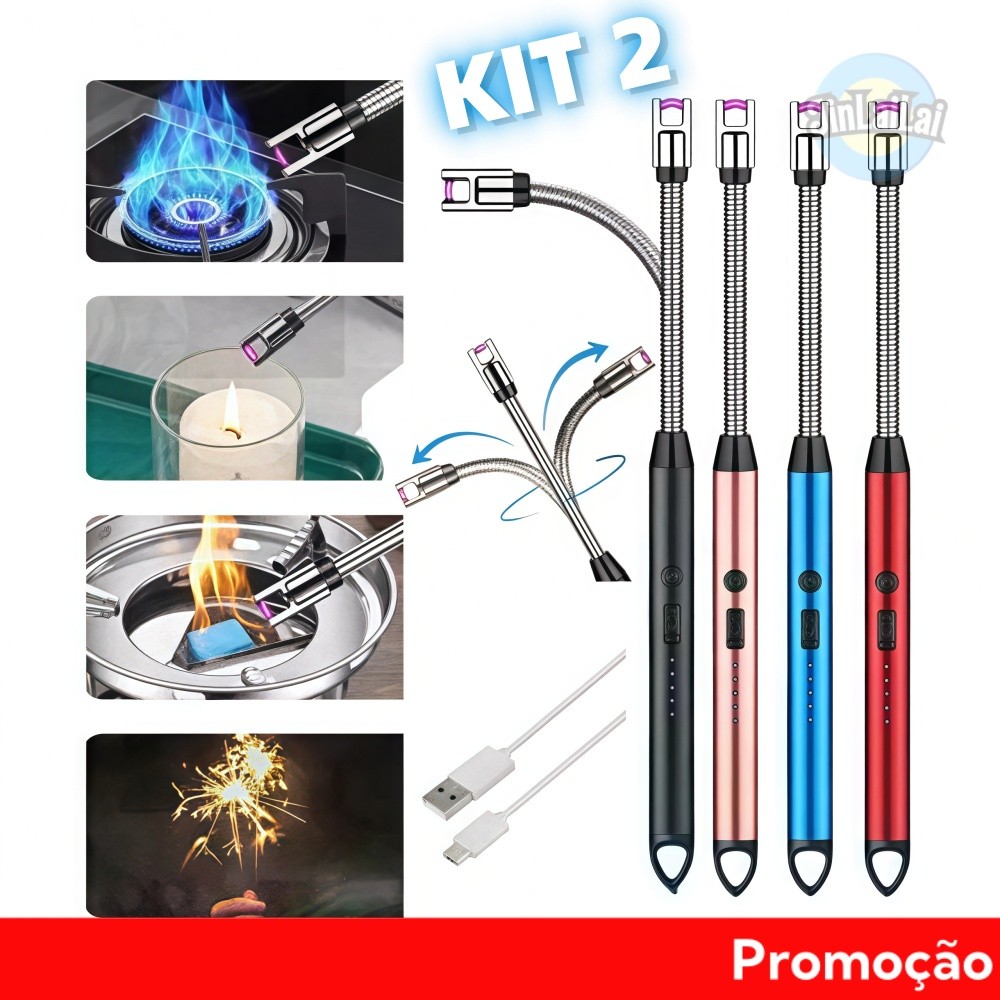 Acendedor de panelas Acendedor de fogão elétrico Vela para churrasco Original Recarregável USB Deluxe Aço inoxidável